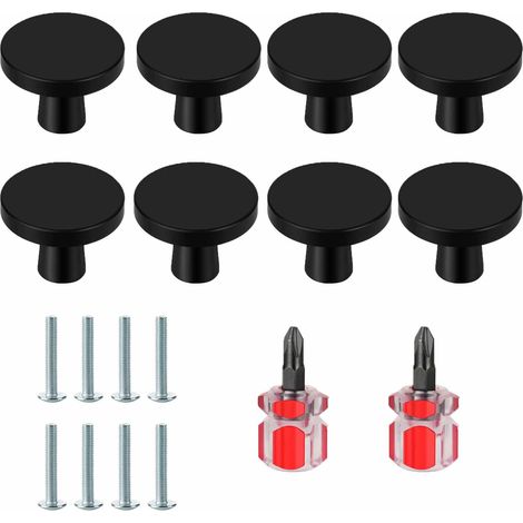 8 Pièces Boutons de Porte, Boutons de Meubles en Noir, Boutons Armoire Ronds, Boutons de Tiroir en Noir, Poignees de Porte de Cuisine pour Commode, Armoire, Meuble, Placard, avec Tournevis (1/5)