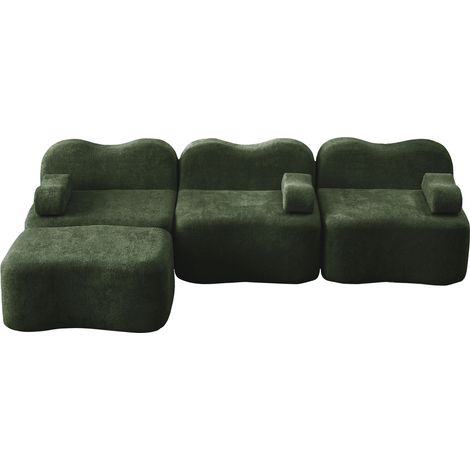 ELVMI Modulares Ecksofa 3-Sitzer ohne Rahmen mit Hocker, in Samt, Grün (1/5)