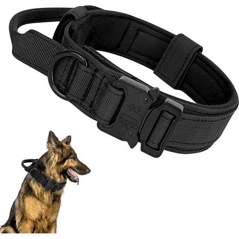 Collar táctico para perros,Collar acolchado de nailon suave y transpirable,con hebilla metálica resistente,Collar ajustable,Negro (1/5)