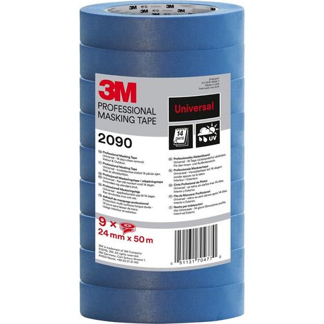 3M Nastro di Mascheratura 2090, Multiuso, Blu- 9 Rotoli, 24 mm x 50 m - Nastro Adesivo Multiuso Scotch per Lavori di Pittura e Decorazione (1/3)