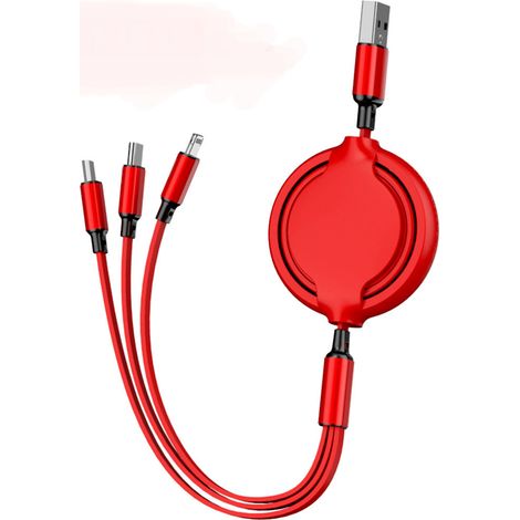 Câble de charge rétractable 3 en 1 On The Soft Glue Go, compatible avec la charge rapide et la synchronisation des données, et les appareils Micro USB et USB-C/Type-C. (1/5)