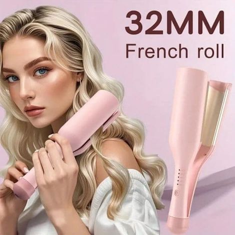 Fer à friser pour boucles larges 32 mm, fer à friser effet french wavy 32 mm, fer à friser effet plage, fer à friser 160 °C rose (1/5)
