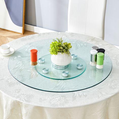 Plateau de table rond en verre à deux niveaux, pivotant – 77 cm (haut) / 38 cm (bas) – idéal pour salle à manger, cuisine, bureau (1/4)