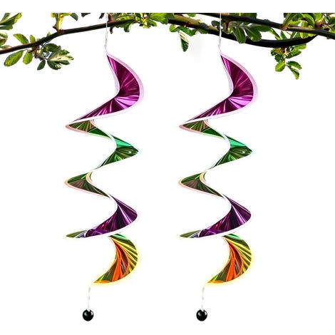 Moulin à vent en spirale irisé, ensemble de 2 pièces, 60 cm, décoration de jardin à suspendre pour l'extérieur (1/5)