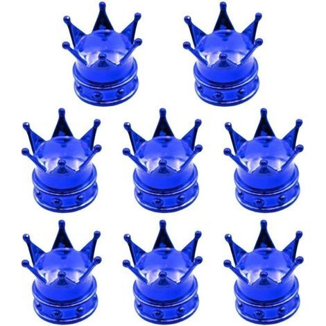 Set mit 8 Kronenventilen für Autos, SUVs und Motorräder – Metallkern mit Dichtungen, kompatibel mit Reifenventilschäften in Rot, Schwarz, Silber (Blau) (1/5)
