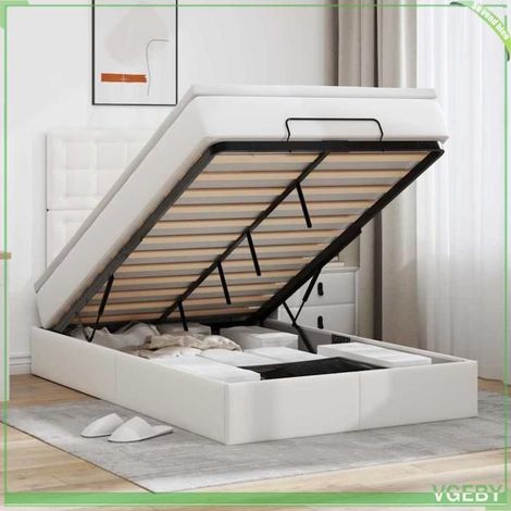 Cadre de lit ottoman - 3313846 - 120x200 cm - Similicuir blanc - Rangement hydraulique (1/5)