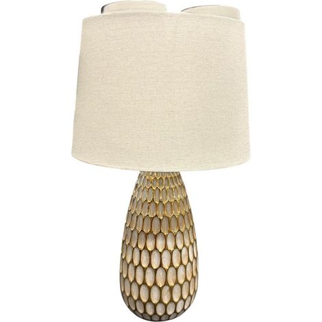 55cm Table Lamp - Oval Honeycomb/Mosaic Pattern Base - Ceramic - L33 x W33 x H55 cm