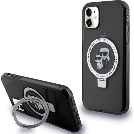Karl Lagerfeld KLHMN61HMRSKCK iPhone 11 / Xr 6.1 schwarz/schwarzes Hardcase mit Ringständer Karl&Choupette MagSafe (1/5)