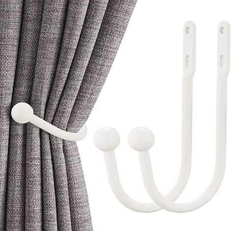 Ahlsen 2 Pièces Retenues de Draperie de Rideau Crochets Décoratifs pour Fenêtre Embrasses à Rideaux Crochets de Retenue de Rideau en Métal pour Crochets de Rideaux Lourds et Légers Crochet - Blanc