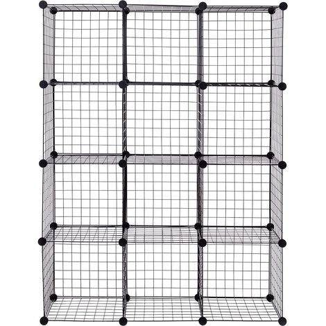 COSTWAY 12 Metal Wire Cube Storage Shelf Rack DIY Grid Wire Mesh Display Bookcase Closet Cabinet Organiser Shelves (Black, 110 x 37 x 145cm) (1/5)