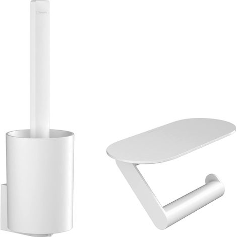 Ensemble d'accessoires pour les toilettes sans percage 2 pièces, Porte-papier WC, Porte-brosse WC, Accessoire salle de bain, Blanc mat, 27969700 (1/4)