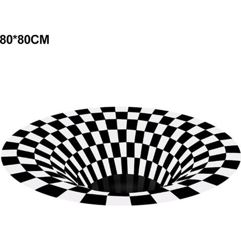 Tapis 3D Vortex rond noir blanc grille antidérapant chambre salon salon tapis de sol (1/5)