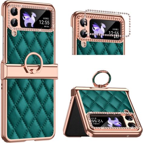 Custodia per Samsung Galaxy Z Flip 4 5G, motivo a griglia romboidale, verde (1/5)