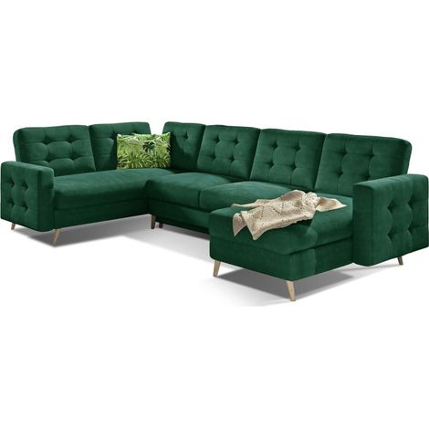 Divano ad angolo panoramico convertibile HASGARD U 326 cm verde smeraldo con contenitore (1/3)