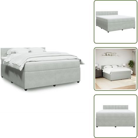 Colchón terciopelo - vidaXL Cama box spring con colchón terciopelo gris claro 180x200 cm - Cama con cabecero