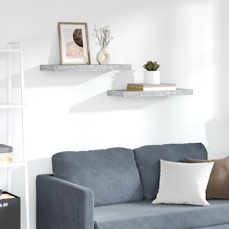 Schweberegale 2 Stk. Betongrau 60x23,5x3,8 cm MDF