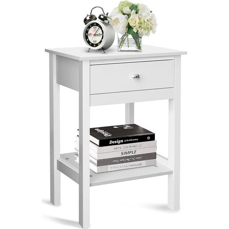 Bedside Tables with Drawer & Shelf, Nightstands for Living Room/Bedroom, Small Side Table (1/5)