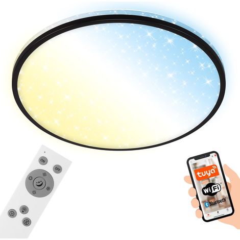 LED Deckenleuchte CCT WiFi Bluetooth Sternendekor 42W schwarz Ø33cm Briloner