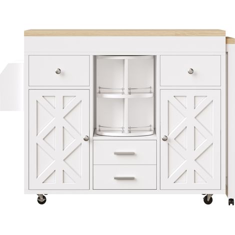 Mesa bar extensible blanca de MDF con ruedas y almacenaje, 180 x 40 x 91 cm, HOMVRA (1/5)