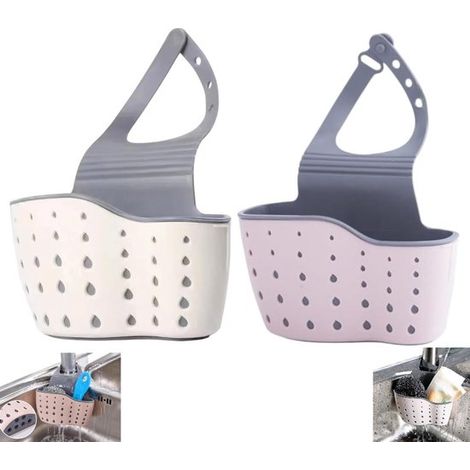 Soporte ajustable para esponja y jabonera para fregadero de cocina (2 piezas), color rosa y beige. (1/5)