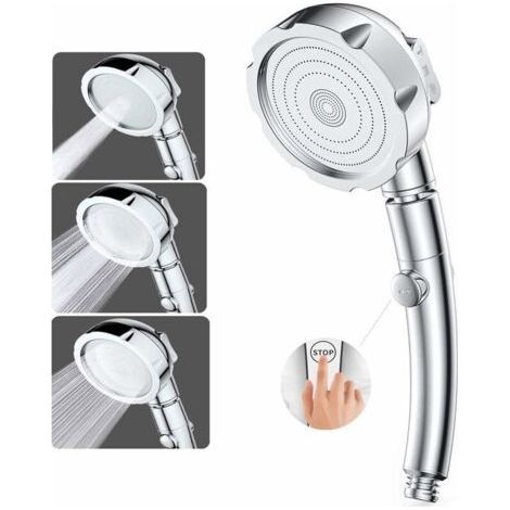 Shower Head Hand Shower High Pressure Shower Head 3 Shower Modes Bathroom ABS Stainless Steel with STOP Button Universal Type High Pressure Water Saving (1/4)