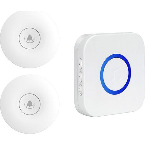 Nouvelle sonnette sans fil pour la maison auto-génératrice étanche appelant longue distance sans batterie pour les personnes âgées à travers le mur, (blanc, émetteur 2 + récepteur 1) (1/5)