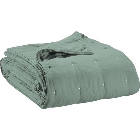 VIVARAISE - Jeté de lit Zeff en lin et coton, Vert de gris, 180 x 260 cm (1/3)