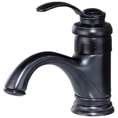 Robinet de salle de bains vintage, robinet d'évier en laiton à poignée unique, robinet d'évier moderne, chaud et froid réglable, 3/8 pouces noir-TONCHEAN (1/5)