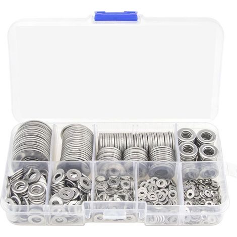 580-teiliges Set flacher metrischer Unterlegscheiben aus Edelstahl 304 (M2, M3, M4, M5, M6, M8, M10, M12) für Kfz-Reparaturen (1/4)