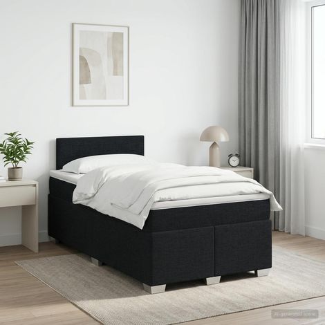 vidaXL Cama box spring con colchón Negro 120 x 190 cm Tela (1/5)