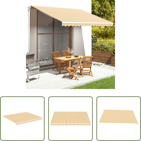 Parasol de jardin - Tissu de remplacement pour auvent Jaune et blanc 4x3,5 m (1/5)