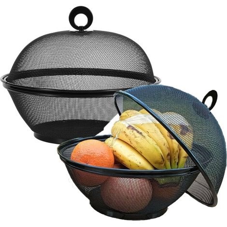 Obstkorb - Obstkorb mit Deckel - Servierschalen für Obst, Süßigkeiten, Snacks, Schwarz (2 Obstkörbe + 2 Deckel, insgesamt 2 Sets) (1/5)