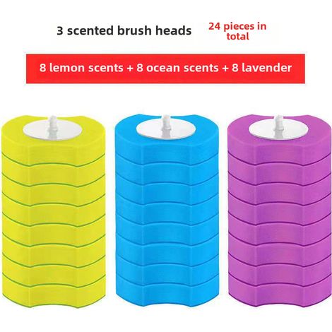 Cepillo de baño desechable para uso doméstico, sin puntos ciegos, de montaje en pared, para la limpieza del inodoro (cabezal de cepillo limpio - aroma a océano 8, aroma a limón 8, aroma a lavanda 8) (1/5)