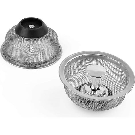 Passoire d'évier de cuisine de 8,3 cm, lot de 2, bouchon d'évier avec joint en caoutchouc, panier passoire pour cuisine et salle de bain (1/5)