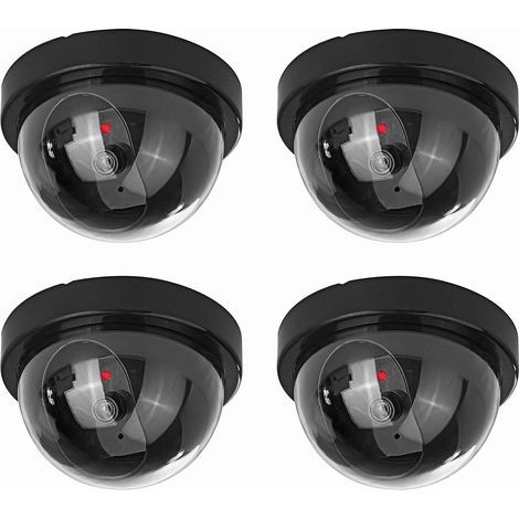 Attrappe einer Kamera – Dome-Kamera mit blinkender roter LED – Geeignet für Zuhause oder Büro, 4er-Pack, Schwarz