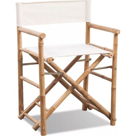 Chaise pliable toile blanc et bambou Cykat (1/5)