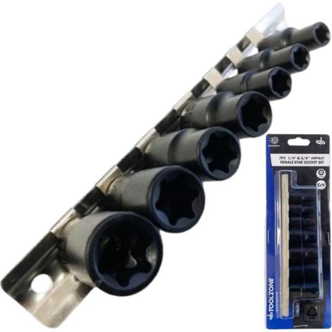 Toolzone 7pc Impact E Socket Set 1/4" And 3/8" Drive Star E Torx Bit Garage Tool (1/2)