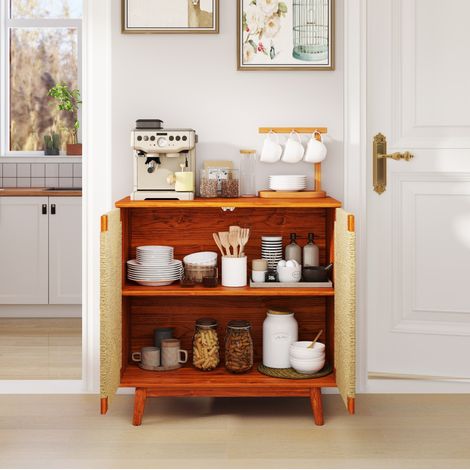 Credenza 79x39,5x78 cm in pannelli di legno marrone con ante intrecciate - MEUBLIV (1/5)