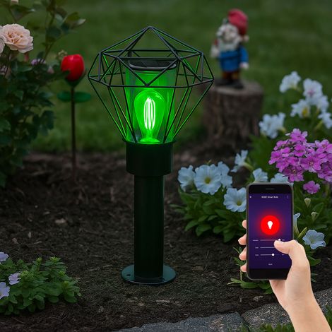 Außenleuchte Stehleuchte Wegelampe Terrassenleuchte Gartenlampe, Edelstahl schwarz Metall, App Steuerung dimmbar CCT, Smart RGB LED 8,5W 806Lm, L 22,5 cm