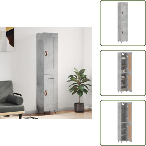 The Living Store Buffet haut Gris béton 34,5x34x180 cm Bois d'ingénierie - Buffet Design Moderne - Meuble Rangement Gris - Armoire Élégante - Buffet Haut - Mobilier Salon (1/5)