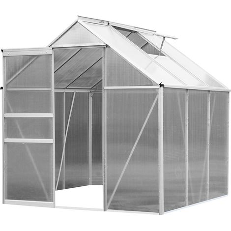Terre Jardin – Serre de jardin polycarbonate 3,6 m² – Aluminium robuste – Ventilation avec fenêtres de toit – Gouttières intégrées pour récupération d'eau