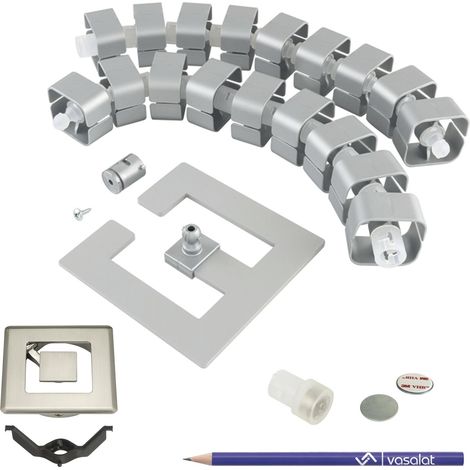 vasalat Kabelführung Schreibtisch Kabelmanagement Komplettset Orbit mit Kabeldurchlass 90x90mm + magnetischer Kabelkanal + Befestigungsclips + Magnete alufarbig Länge 580-750mm (1/5)