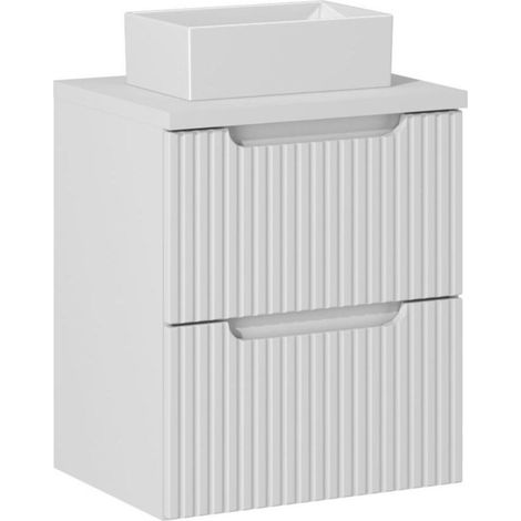 Set da bagno VANO bianco 50cm: mobile sottolavabo con cassetti + top per lavabo bianco + lavabo rettangolare da appoggio