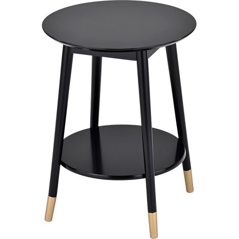 MISSY - Chevet Rond Laqué Noir 2 Tablettes Détail Doré