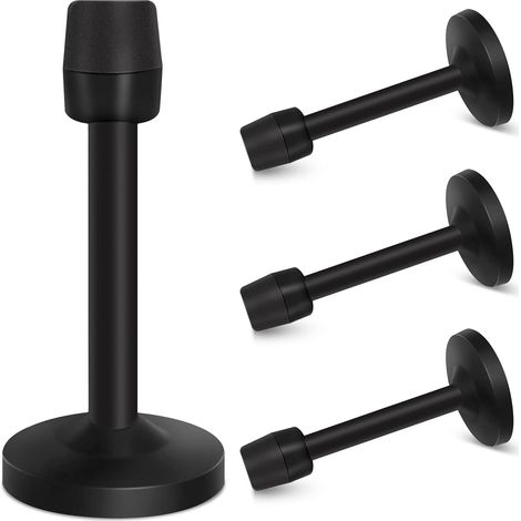 Topes de puerta, juego de 4, para montaje en pared, 120 mm de largo, con puntas de goma que reducen el ruido, soporte de pared de acero inoxidable, color negro. (1/5)