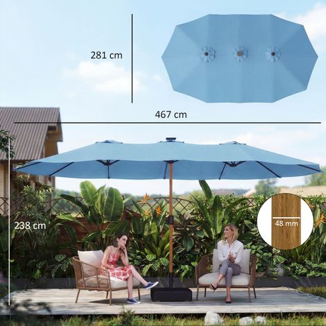 Parasol double jardin 5x3m bleu, manivelle protection UV base incluse (1/5)