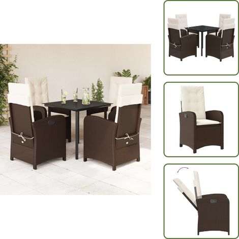 Rattanstuhl - vidaXL 5-tlg. Garten-Essgruppe mit Kissen Braun Poly Rattan - Sitzkissen