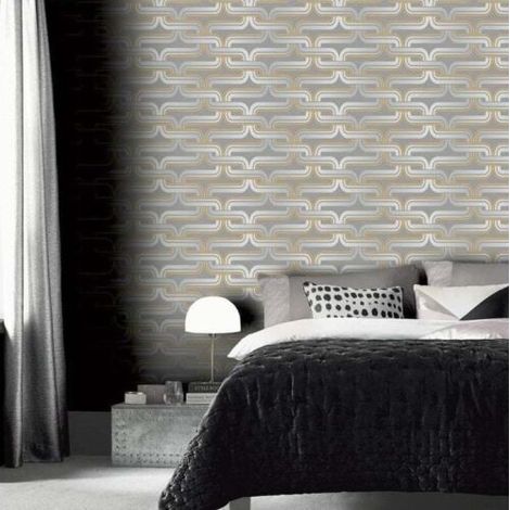 Arthouse Retro Grey Yellow Link Chain 60s 70s Vintage Effect Wallpaper 902405 (1/2)