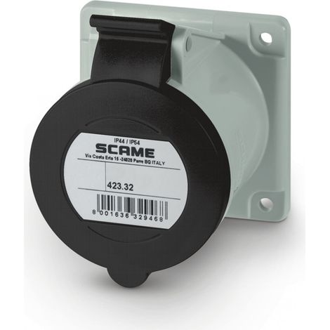 Prise à encastrer 3P+N+T 32A femelle clapet noir 480-500V 50/60Hz socle 75x75mm pour coffret 7h étanche IP44/54 EUREKA
