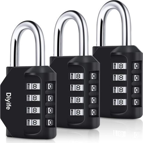 Cadenas Code 4 Chiffres, Cadenas a Code Exterieur (3 Pièces, Noir) (1/5)